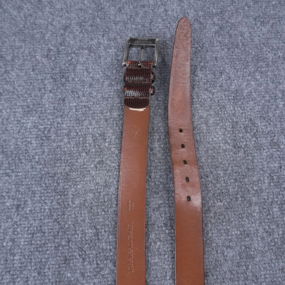 Trafalgar Lizard Embossed Leather Belt Mens 38 Brown Silver Buckle Made in USA
